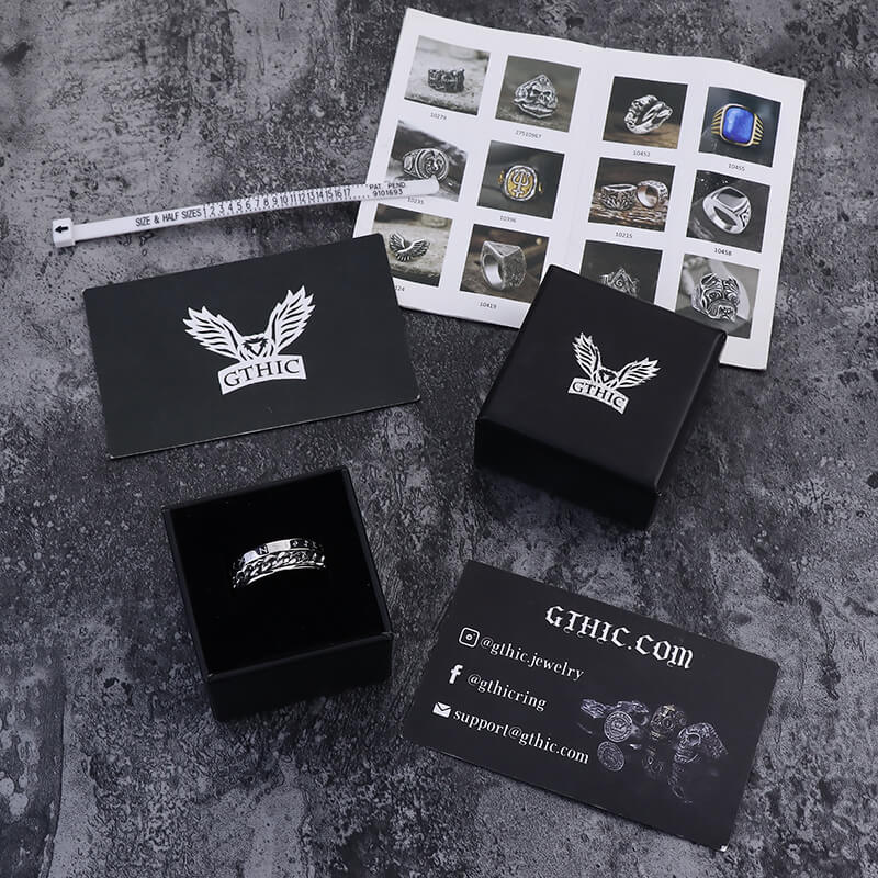 Viking Runes Stainless Steel Chain Spinner Ring