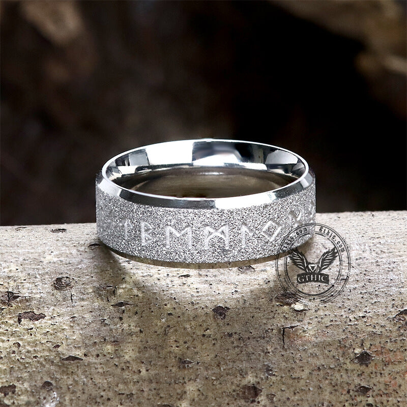 Viking Runes Stainless Steel Frosted Ring