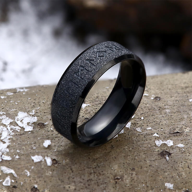 Viking Runes Stainless Steel Frosted Ring