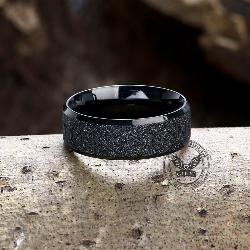 Viking Runes Stainless Steel Frosted Ring