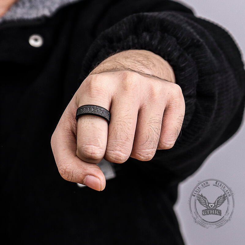 Viking Runes Stainless Steel Frosted Ring