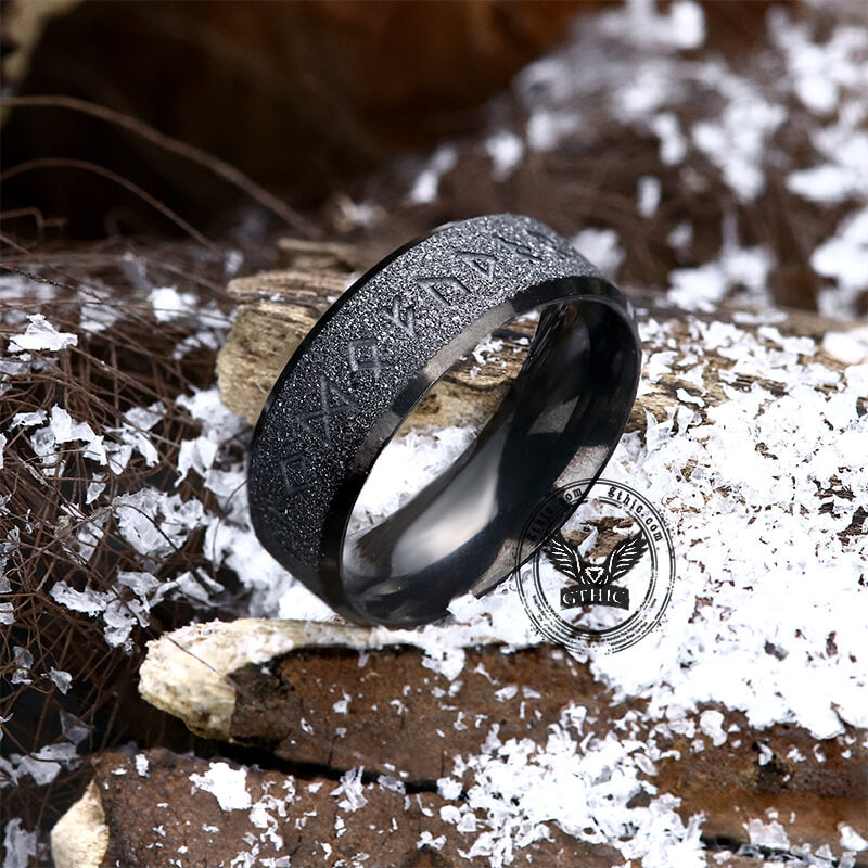 Viking Runes Stainless Steel Frosted Ring