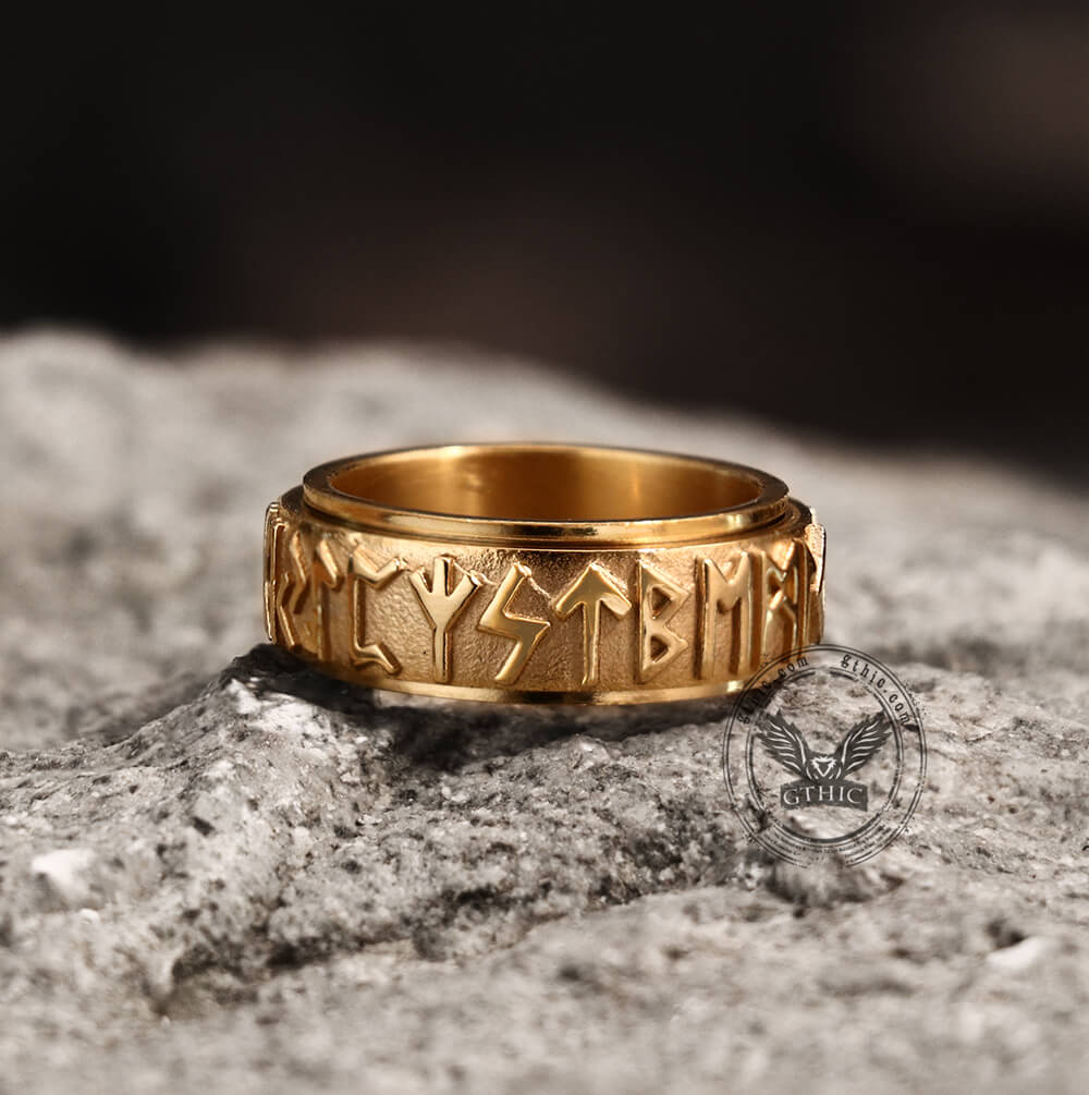 Viking Runes Stainless Steel Spinner Ring