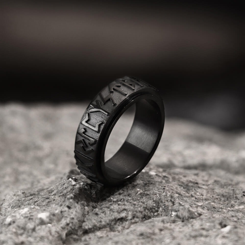 Viking Runes Stainless Steel Spinner Ring