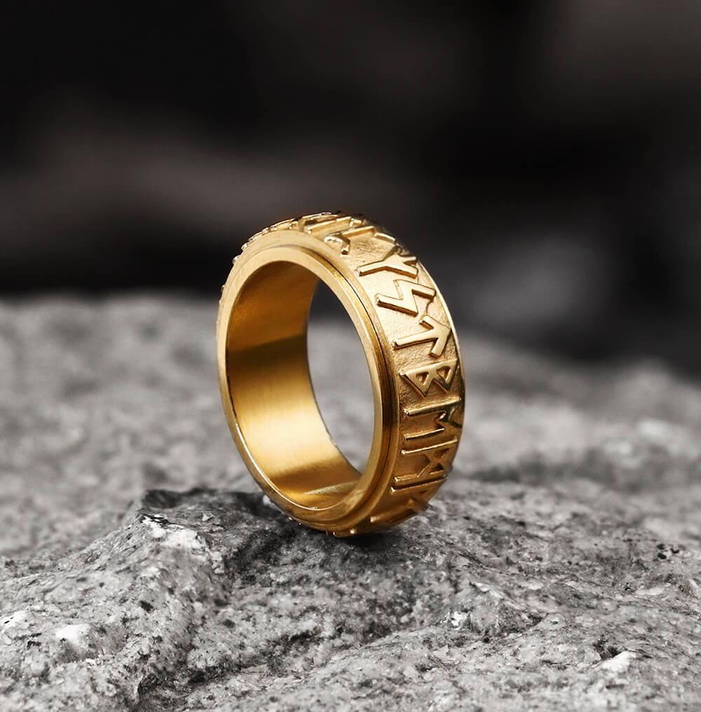 Viking Runes Stainless Steel Spinner Ring