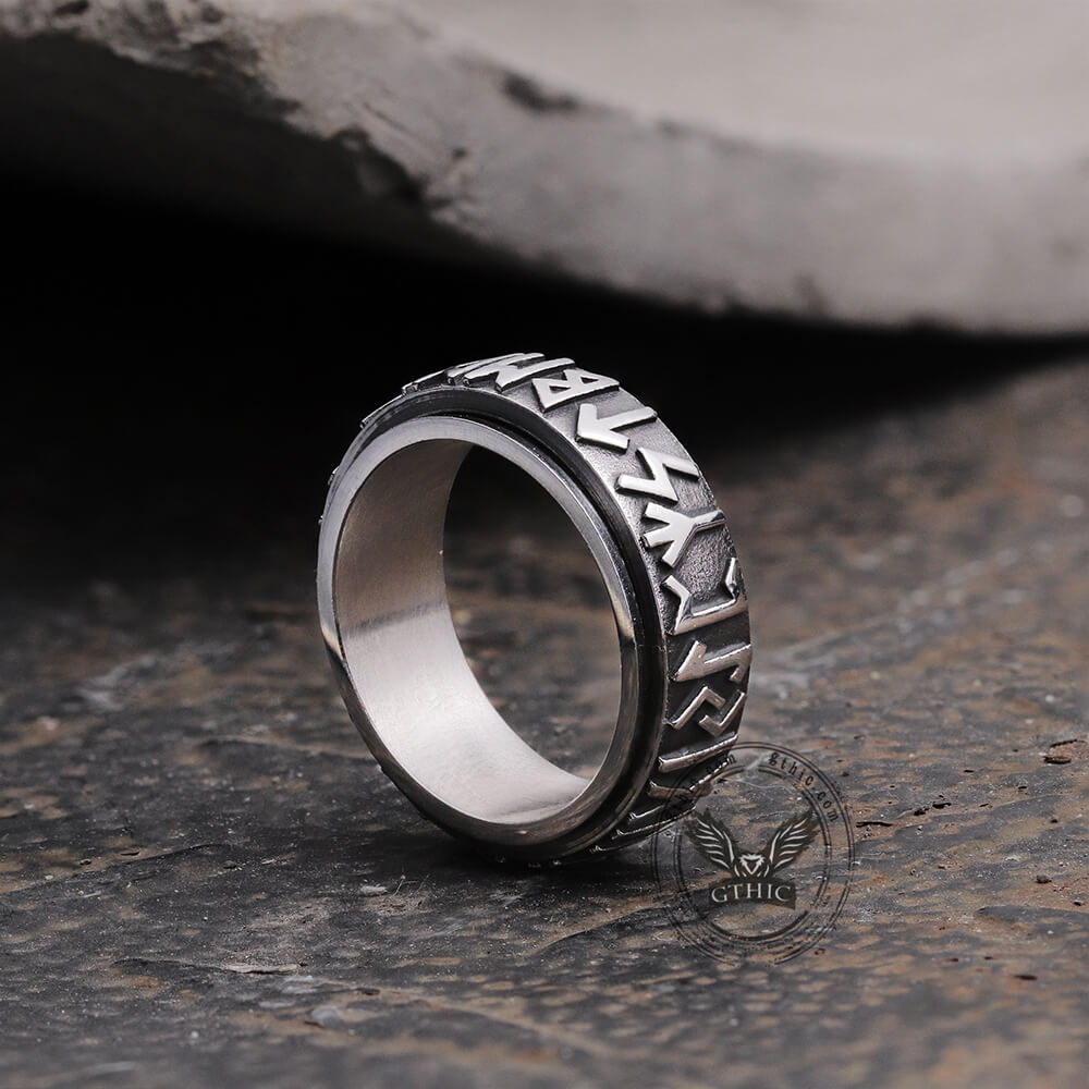 Viking Runes Stainless Steel Spinner Ring