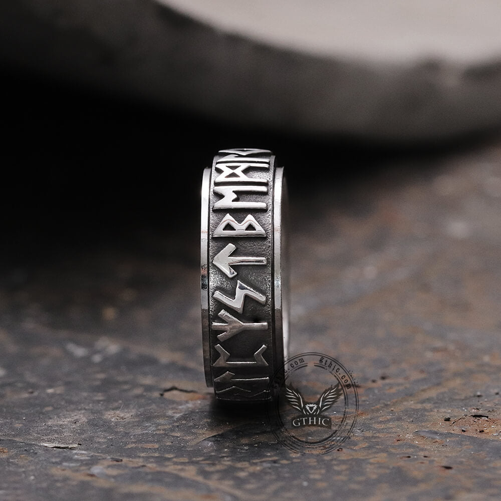 Viking Runes Stainless Steel Spinner Ring