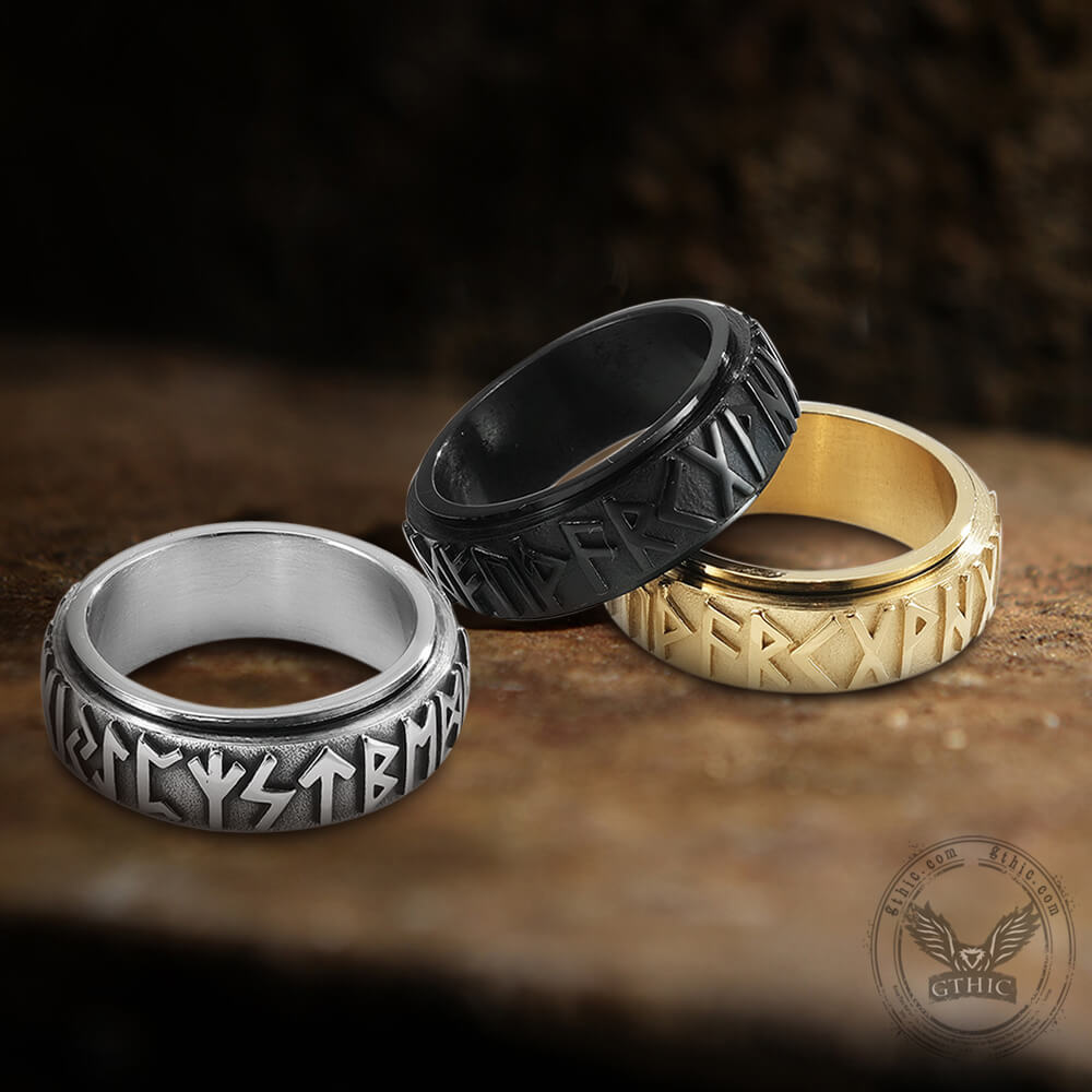 Viking Runes Stainless Steel Spinner Ring