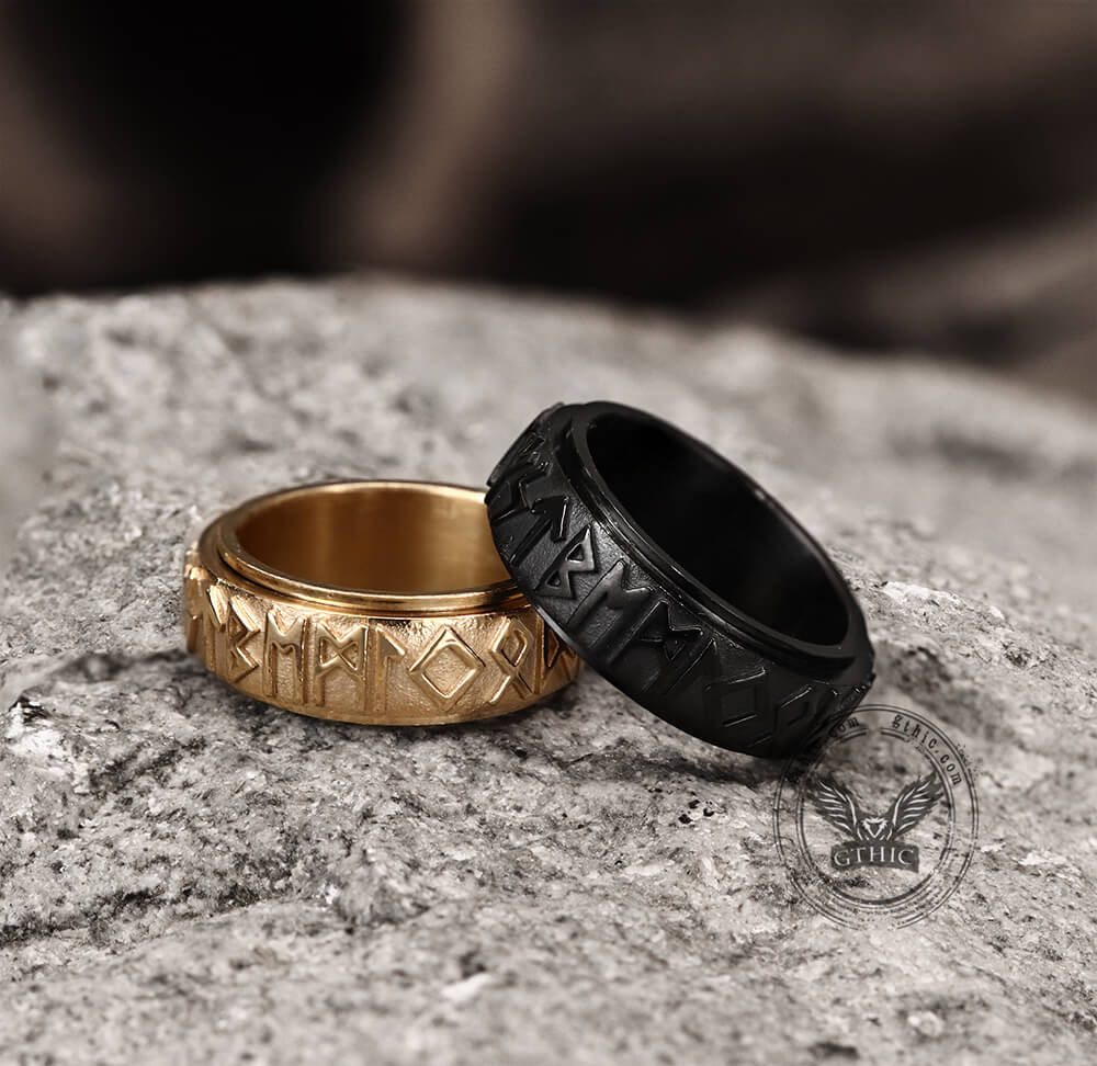 Viking Runes Stainless Steel Spinner Ring