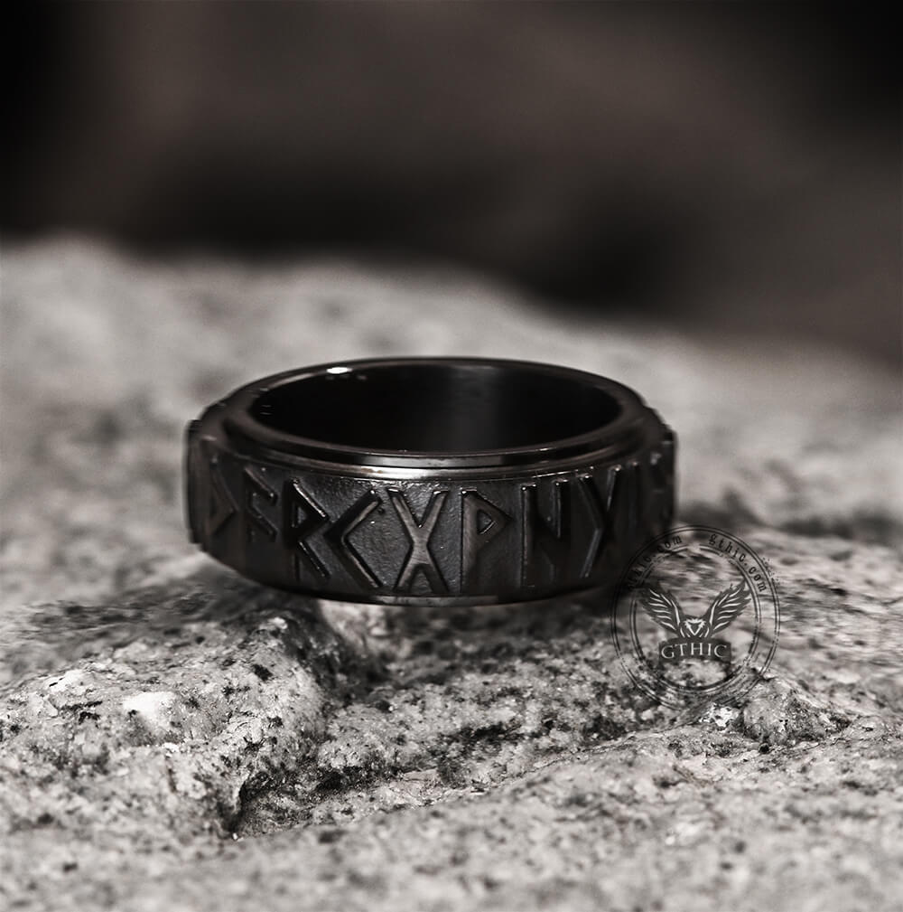 Viking Runes Stainless Steel Spinner Ring
