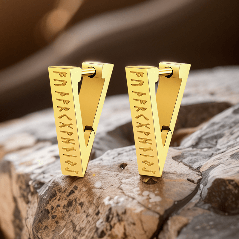 Viking Runes Triangle Stainless Steel Earrings
