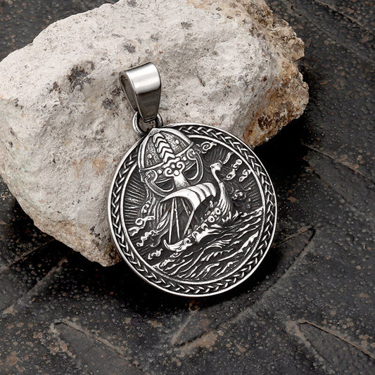 Viking Ship Warrior Stainless Steel Pendant
