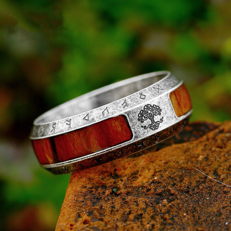 Viking Tree Of Life Stainless Steel Wood Ring