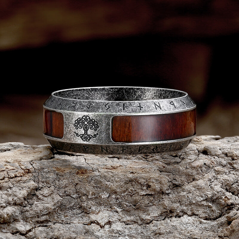 Viking Tree Of Life Stainless Steel Wood Ring