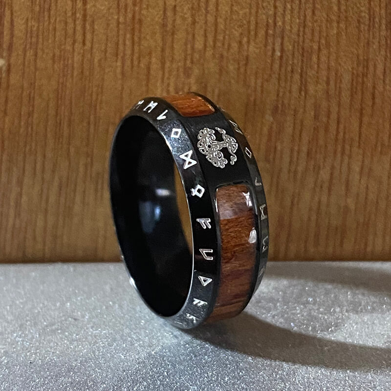 Viking Tree Of Life Stainless Steel Wood Ring