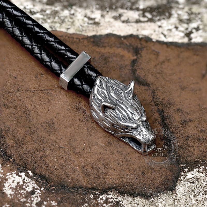Viking Wolf Head Stainless Steel Leather Bracelet