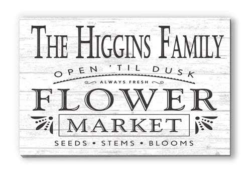 Vintage Flower Market Sign Personalized Custom Farmhouse Style Home Décor