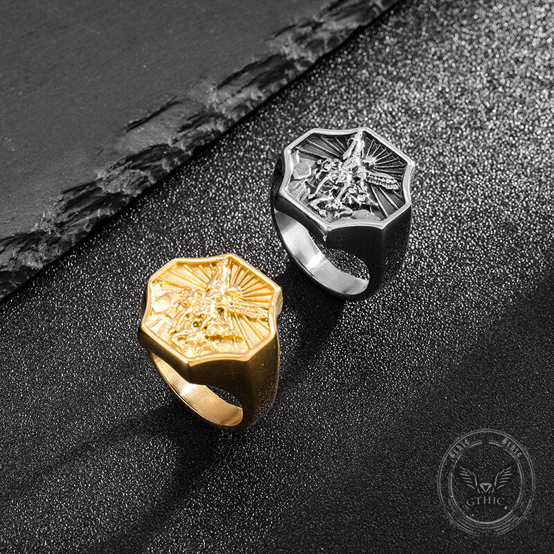 Vintage Archangel Saint Michael Stainless Steel Ring