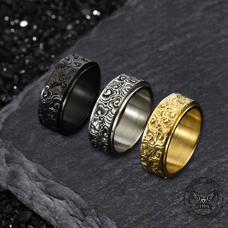 Vintage Auspicious Cloud Stainless Steel Spinner Ring