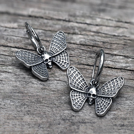 Vintage Butterfly Skull Stainless Steel Hoop Earrings