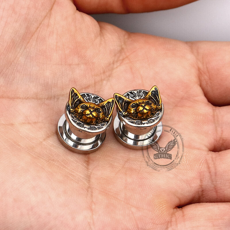 Vintage Cat Head Stainless Steel Ear Gauges