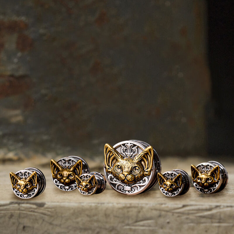 Vintage Cat Head Stainless Steel Ear Gauges