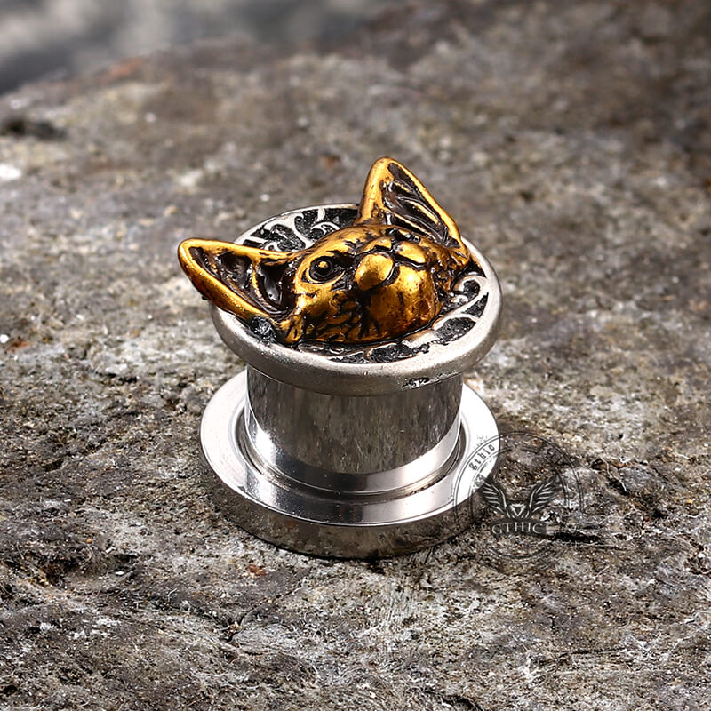 Vintage Cat Head Stainless Steel Ear Gauges