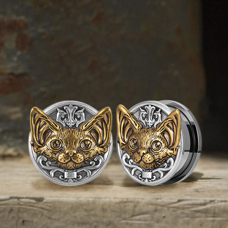 Vintage Cat Head Stainless Steel Ear Gauges