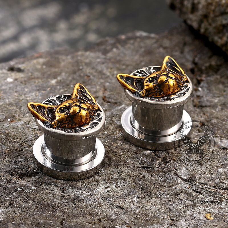 Vintage Cat Head Stainless Steel Ear Gauges