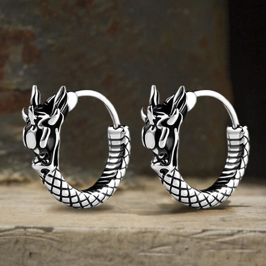 Vintage Chinese Dragon Design Stainless Steel Earrings