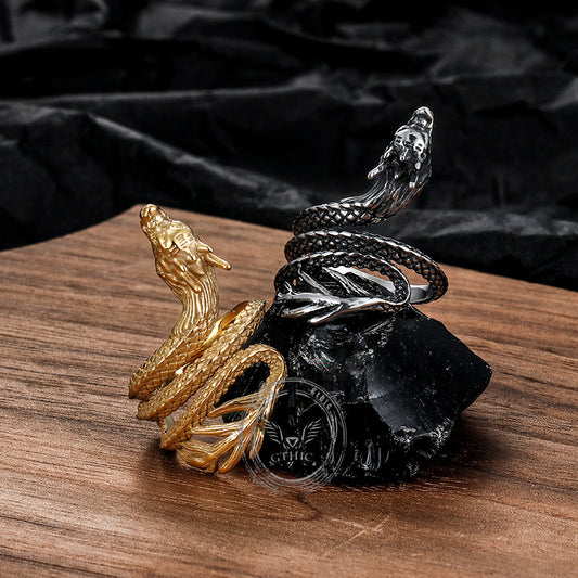 Vintage Coiled Chinese Dragon Stainless Steel Ring