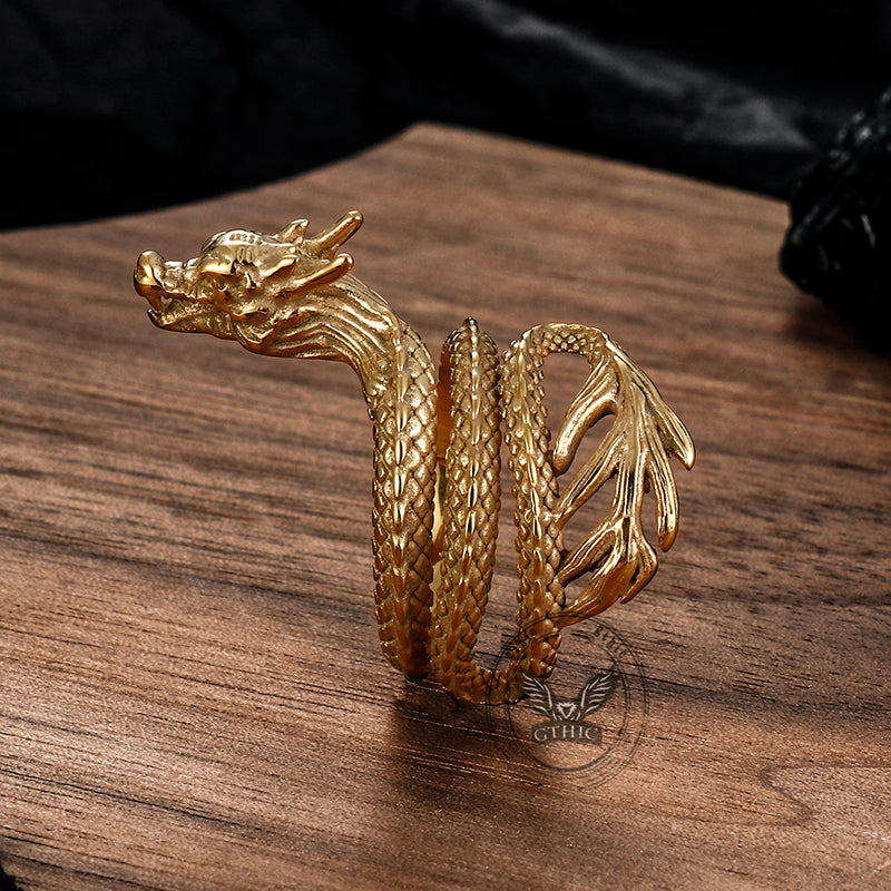 Vintage Coiled Chinese Dragon Stainless Steel Ring