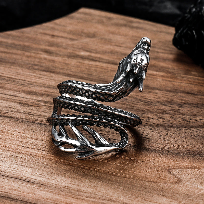 Vintage Coiled Chinese Dragon Stainless Steel Ring
