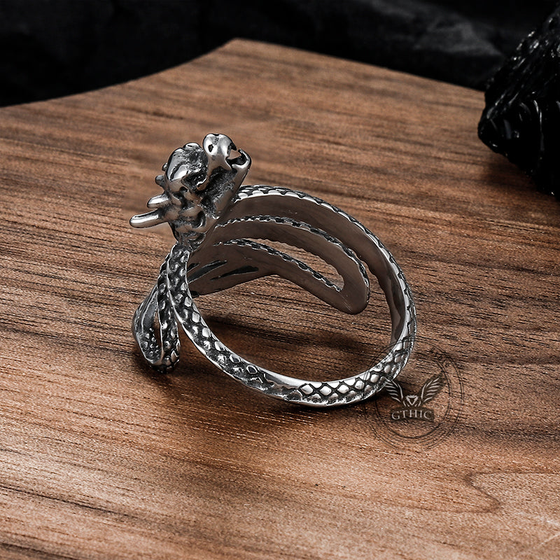 Vintage Coiled Chinese Dragon Stainless Steel Ring