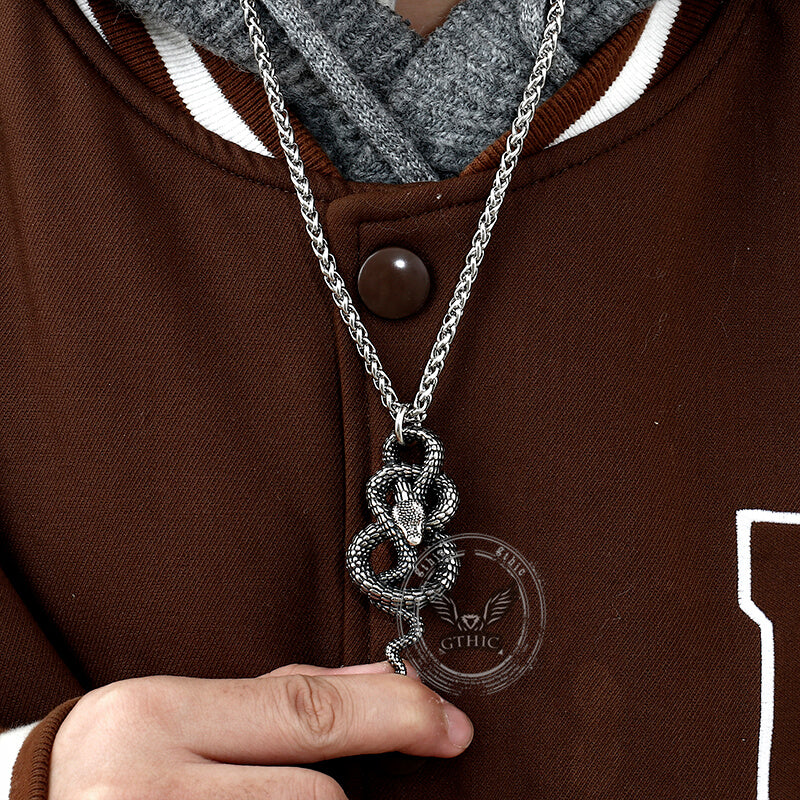 Vintage Coiled Snake Stainless Steel Pendant
