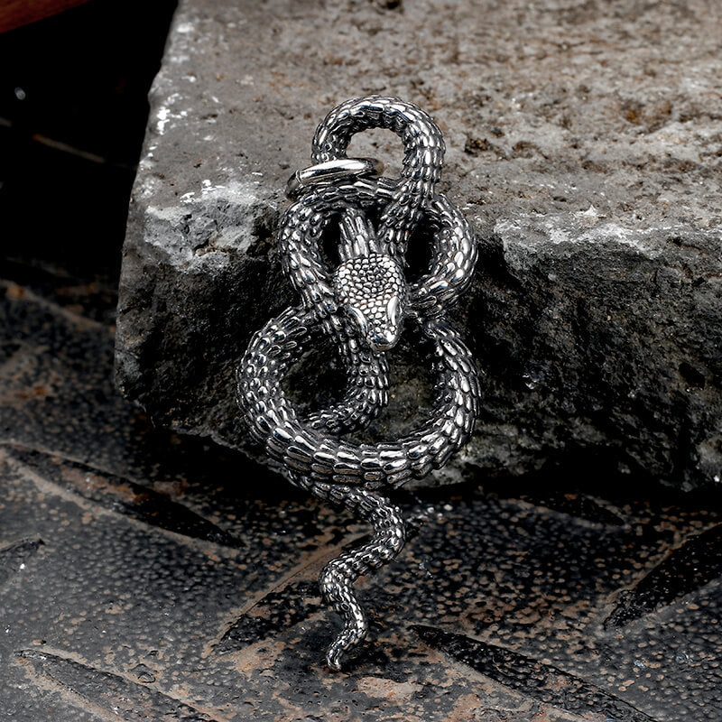Vintage Coiled Snake Stainless Steel Pendant