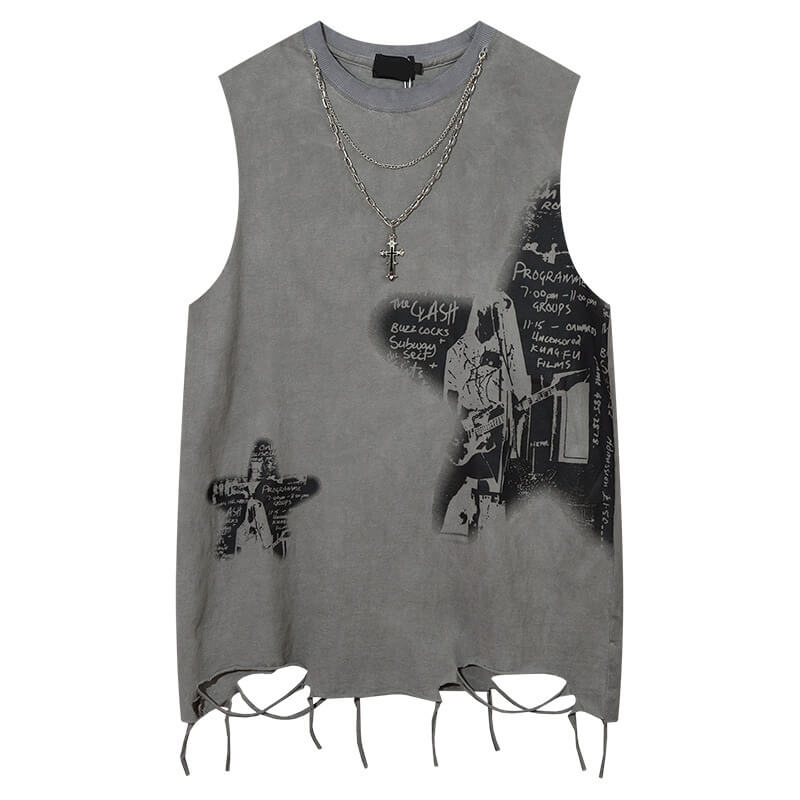 Vintage Cross Rock Star Sleeveless Print Vest
