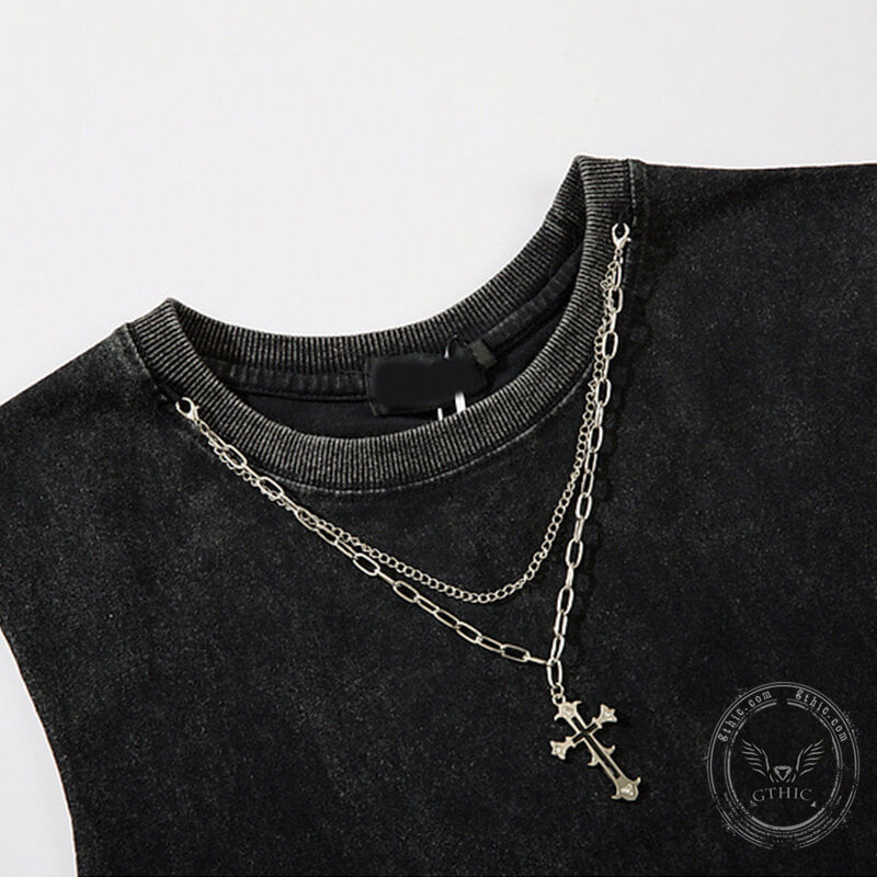 Vintage Cross Rock Star Sleeveless Print Vest