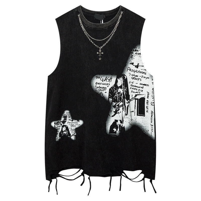 Vintage Cross Rock Star Sleeveless Print Vest