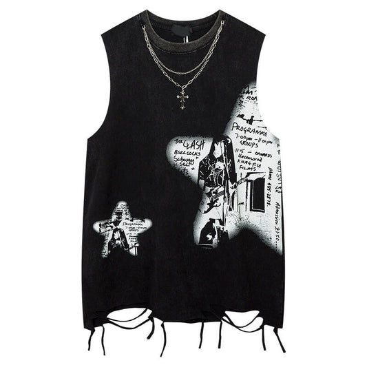 Vintage Cross Rock Star Sleeveless Print Vest