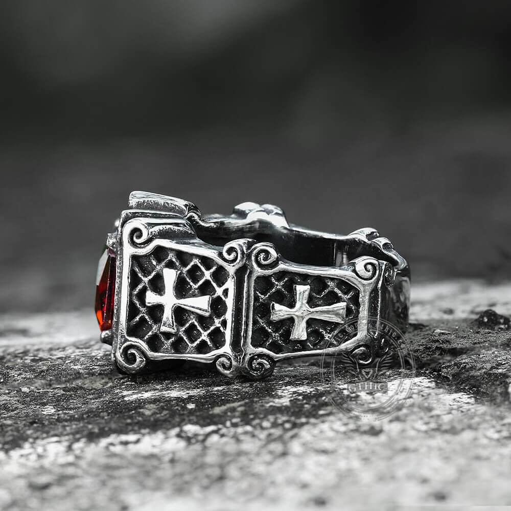Vintage Cross Stainless Steel Gemstone Ring