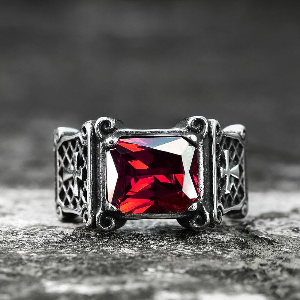 Vintage Cross Stainless Steel Gemstone Ring