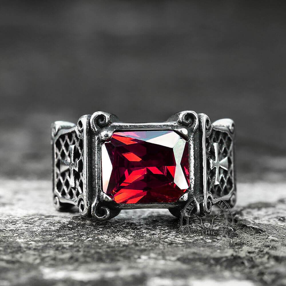 Vintage Cross Stainless Steel Gemstone Ring