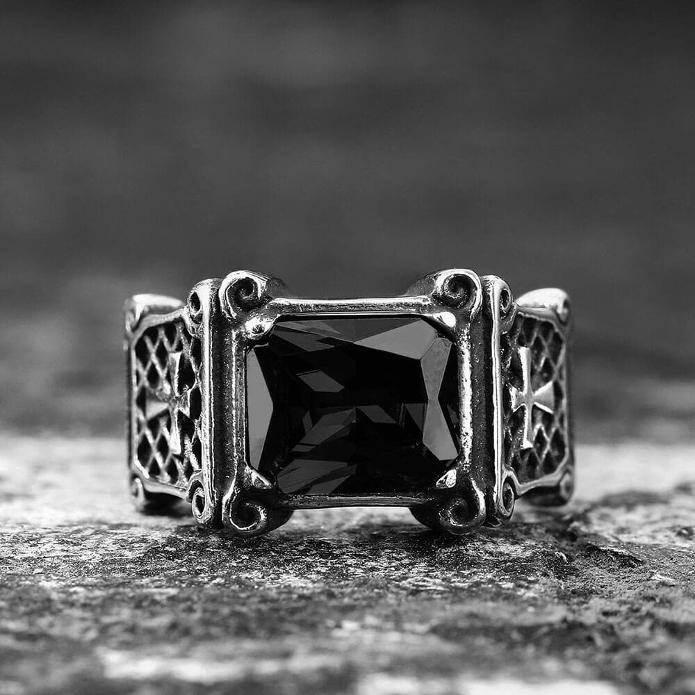 Vintage Cross Stainless Steel Gemstone Ring