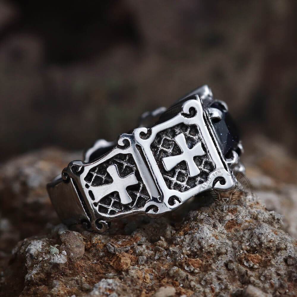 Vintage Cross Stainless Steel Gemstone Ring