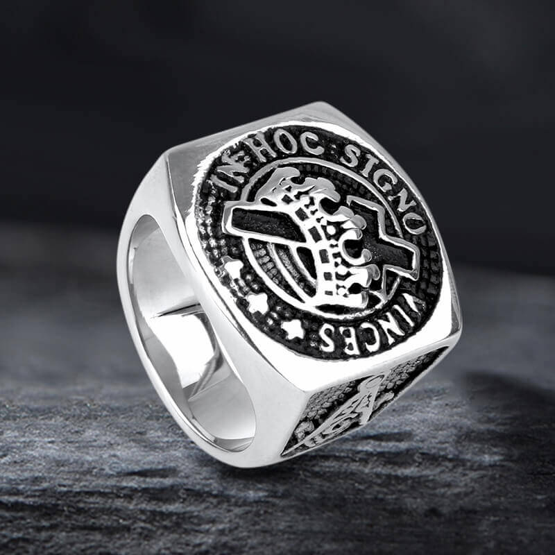 Vintage Crown Cross Stainless Steel Masonic Ring