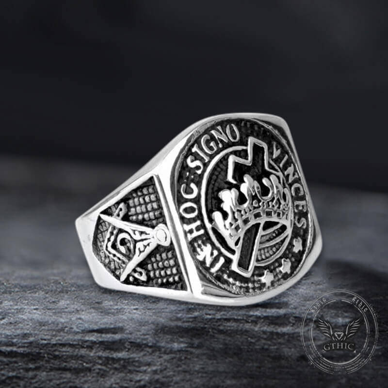 Vintage Crown Cross Stainless Steel Masonic Ring