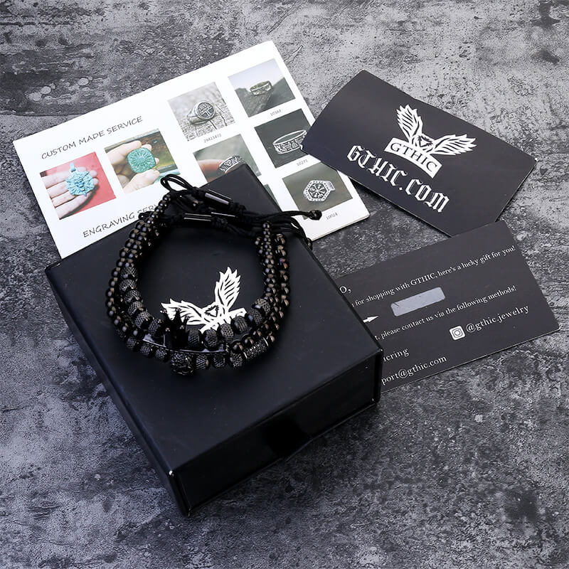 Vintage Crown Stainless Steel Skull Bracelet Set