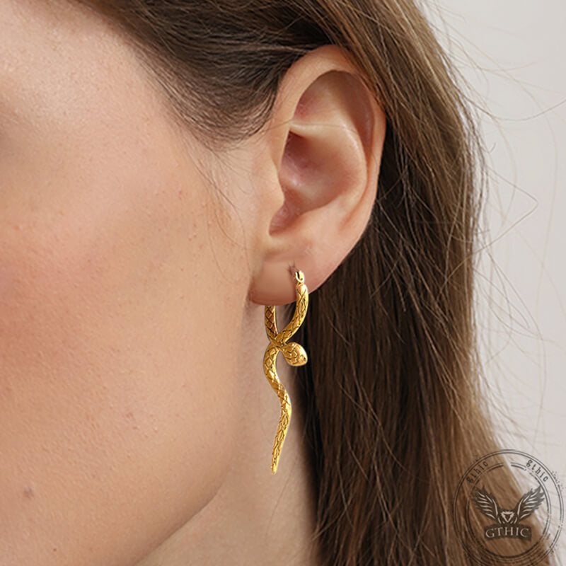 Vintage Curled Snake Stainless Steel Stud Earrings