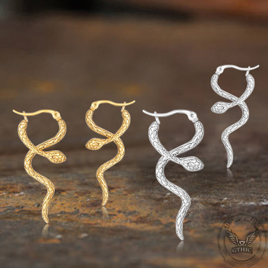 Vintage Curled Snake Stainless Steel Stud Earrings